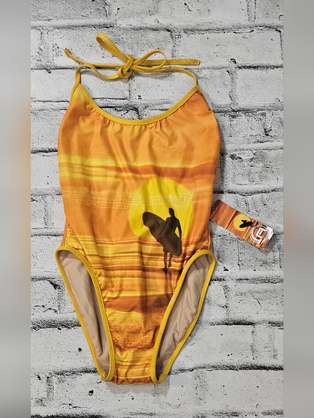 California Sunshine NWT One Piece Swimsuit Surfer Sunset Halter Medium